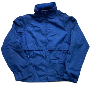 Blue Polyester/Rayon Coated <b>Windbreaker</b> Jacket Detachable Hood Cotton Lining Front Zip Closure Elastic Cuffs Lightweight - Product Image 3