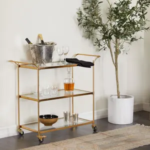Luxury Designer Eco-Friendly Ceramic Cocktail Serving <b>Cart</b> Premium Handmade Beverage Display <b>Trolley</b> Elegant Golden <b>Cart</b> Plated - Product Image 1