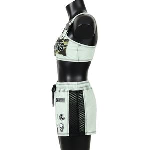 ชุดบิกินี่พรีเมียมสำหรับผู้หญิง ผ้าโพลีเอสเตอร์ผสมสแปนเด็กซ์ ยืดหยุ่นได้ 220 GSM สีมิ้นท์ แต่งผ้าตาข่าย พิมพ์ลายโลโก้ - Product Image 3