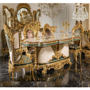 Ensemble de table à manger de luxe à double feuille d'or sculptée Ensemble de salle à manger de luxe de style européen en bois sculpté à la main en Roumanie - Product Image 1