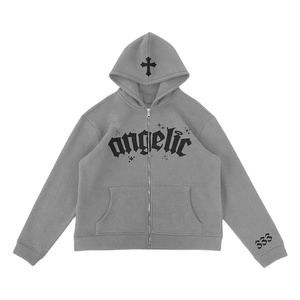 Y2K hombres Oversize 100% algodón polar con cremallera con capucha logotipo bordado personalizado ropa de calle ropa de moda al por mayor para hombres - Product Image 5