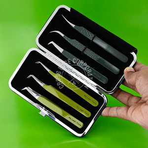 Pinzas de pestañas profesionales con punta de fibra de volumen con logotipo personalizado para extensiones de pestañas acero hecho a mano para aplicar pestañas postizas - Product Image 5