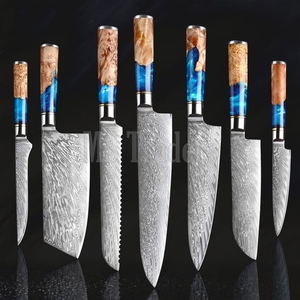 Ensemble de couteaux de chef en acier Damas de haute qualité, 7 pièces, fabrication artisanale, qualité supérieure, avec manche en bois et résine, personnalisable OEM - Product Image 5