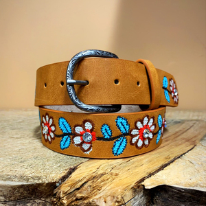 Ceinture unisexe en cuir de buffle brodée Buckaroo, fabrication sur mesure, broderie haut de gamme, largeur 40 mm, boucle en alliage, couleur personnalisée - Product Image 1