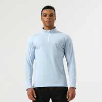 T-shirt à manches longues uni pour homme, séchage rapide, entraînement de fitness, tops à fermeture éclair quart, vêtements de sport de gym, t-shirts