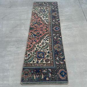 Turkish Vintage Rug, 2x6 ft <b>Runner</b> Rug, Blue <b>Red</b> Floral Wool Rug - Product Image 1
