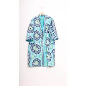 Kimono en coton matelassé Kantha fait main, style bohème, coloré, longue robe tricotée indienne pour femme, été-printemps - Product Image 1