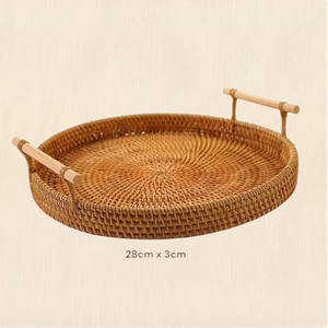 Plateau de service en rotin rond tissé à la main pour cuisine salon chambre décoration bijoux et fruits stockage maison objets décoratifs - Product Image 1