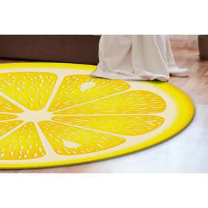 Tapis rond citron, tapis imprimé, tapis jaune, tapis moderne, tapis de zone, tapis fin non tissé - Product Image 3