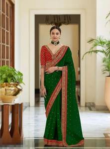 Sari bordado de seda Vichitra real tradicional indio más vendido exclusivo último Sari de Boda nupcial étnico fiestas elegantes - Product Image 5