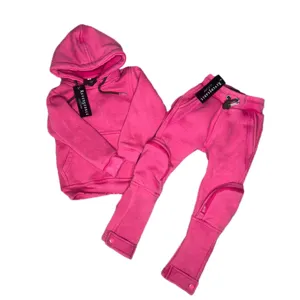 Ensemble 2 pièces de vêtements pour enfants, sweat à capuche imprimé rose vif + pantalon empilé, ensemble de vêtements de sport pour enfants, ensemble de survêtements évasés pour enfants