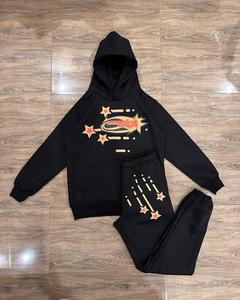 Tùy chỉnh <span class=keywords><strong>3D</strong></span> cho Puff in rắn màu đen thoáng khí của nam giới hip hop mùa đông Tracksuit 100% cotton Heavyweight hoodie Sweatpants Set - Product Image 2