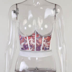 Robe fourreau rouge 2021 avec ceinture sexy, haut court imprimé à bretelles spaghetti et motif décoratif - Product Image 2