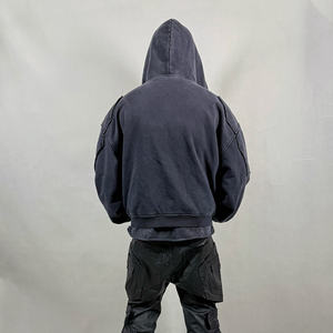 Streetwear personnalisé OEM Coupe spéciale Couture inversée Conception brodée Capuche à double couche Vintage lavé à l'acide en détresse - Product Image 4