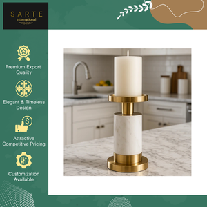 Latest Stock Arrival Best Quality Modern Luxury Design <b>Marble</b> Pillar <b>Candle</b> Stand with Gold Brass Accents Handmade <b>Holder</b> - Product Image 2