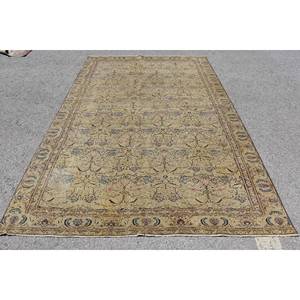 Tapis Turc Vintage Classique Beige 5.9 X 9.3ft Fait à la Main Patchwork Design Laine Viscose Matériau Latex Support pour Salon - Product Image 1