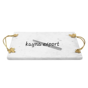 Plateau ovale décoratif artisanal moderne Kayna Export avec poignée en métal argenté et plateau amovible en marbre noir pour Noël - Product Image 6