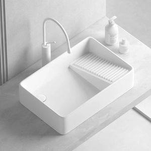Fabbrica di alta qualità bianco controsoffitto della vasca della lavanderia rettangolare <span class=keywords><strong>bagno</strong></span> arte ceramica lavabo lavabo <span class=keywords><strong>con</strong></span> Washboard - Product Image 3