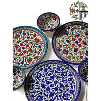 Service de table en céramique et porcelaine artisanale Kraft World, pièces personnalisées, peintes à la main, bleu marine et turquoise, écologique