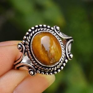 Anillo Unisex Hecho a Mano de Plata de Ley 925 con Ojo de Tigre y Engaste de Bisel, Estilo Gótico Bohemio, Piedra de Nacimiento de Noviembre, Joyería de Estilo Vintage, Regalo - Product Image 4