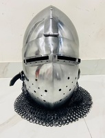 Casco de armadura Medieval de acero de calibre 18, casco de acero Bascinet con cara de cerdo de combate Medieval, disfraz de Halloween, tamaño adulto pulido plateado