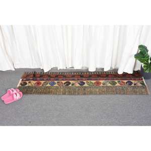 Classique Beige 1.4 X 4.8ft fait à la main laine fourrure tapis turc rectangulaire Patchwork Design pour salon chambre couloir Latex - Product Image 4