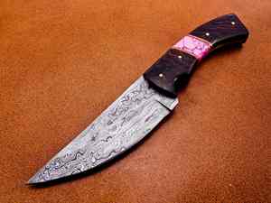 มีดสกินเนอร์เหล็กดามัสกัสปรับแต่งได้ OEM ทำจากหนังมีลวดลายบิดด้ามไม้ - Product Image 5