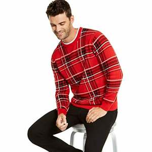 Maglione da Uomo Charter Club a Maniche Lunghe Rosso a Quadri, Lavorato a Mano in Cashmere con Stampa Jacquard, Taglia Media per Autunno Inverno - Product Image 2