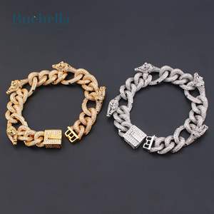 18K Gold Plated 20mm Iced Out Leopard Cuban Bracelet <b>For</b> <b>Men</b> - Product Image 2