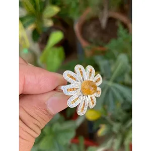 Anillo Floral de Citrino Amarillo, Plata de Ley 925, Anillo de Piedras Preciosas con Flores Hecho a Mano, Proveedor de Joyería al por Mayor - Product Image 2