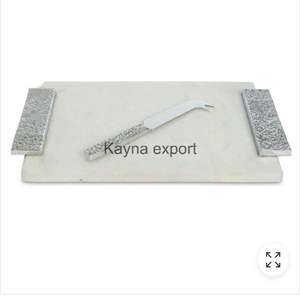 Offre spéciale Plateau décoratif en marbre blanc bord doré avec poignée design en métal doré - Product Image 2