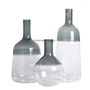 Vidrio transparente de primera calidad con la parte superior del color gris Suministros de jarrón de flores de diseñador único para la decoración de la Mesa del hogar y del hotel de la India - Product Image 1