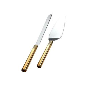 Ensemble de couteaux à gâteau en métal très demandé, manche doré en acier inoxydable, 2 pièces, outils de service pour gâteaux, vente en gros - Product Image 1