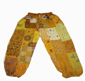 Vente en gros Pantalon sarouel d'été jaune à motif solide Pantalon de festival léger unisexe Poches à la taille élastique Design respirant - Product Image 4