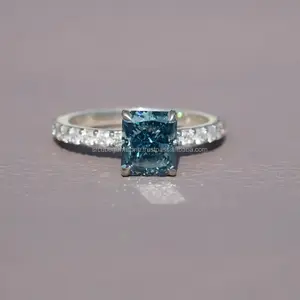 Оптовая продажа, поставщик 925 стерлингового серебра с цветным квадратным муассанитом, бриллиантовое Женское Обручальное кольцо из Индии