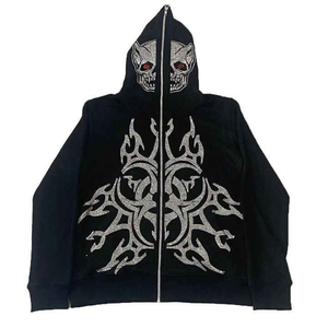 Nouveau sweat à capuche strass élégant personnalisé hiver hommes sweat à capuche strass fermeture éclair complète nous sweats à capuche thermiques 100% coton - Product Image 5