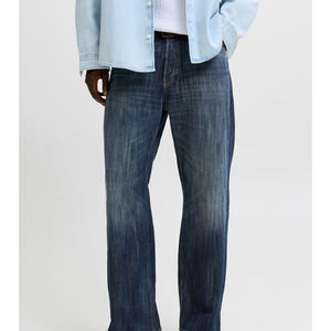 Pantalons en jean pour femmes de haute qualité, vêtements de rue décontractés, jeans à jambes larges élégants pour hommes, vente en gros, respirant, coupe ample, lavé, OEM - Product Image 3