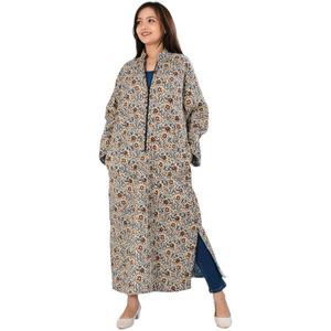 Chaqueta larga con estampado de bloques de algodón estilo bohemio para mujer abrigo con cremallera estampado étnico, prendas de vestir exteriores ligeras hechas a mano para festivales - Product Image 3