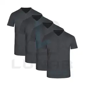 그레이 V 넥 스타일 피트니스 도매 반 소매 티셔츠 최고 품질의 면화로 만든 완전 사용자 정의 인쇄 로고 능력