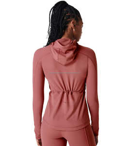 Personalizar transpirable secado rápido Zip up manga chaqueta deportiva mujeres Fitness Hoodie 100% algodón de alta calidad - Product Image 2