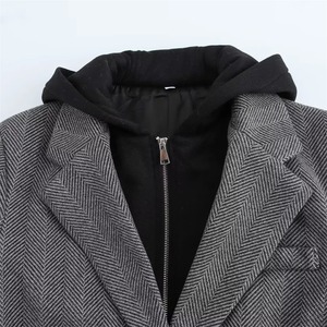 Otoño nueva moda de mujer versátil pecho con capucha patchwork espiga diagonal manga larga traje chaqueta - Product Image 4