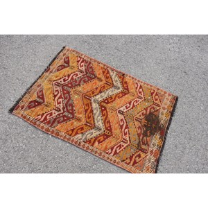 Alfombra tradicional de lana de retazos rojo naranja 2,7 X 3.8ft pasillo rectangular de área grande turco para látex adolescente para uso de cabecera de habitación - Product Image 2