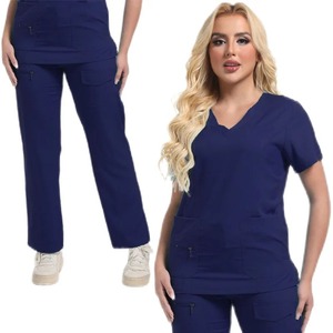 Unisex Multicolor cuello pico manga corta paño aguja-Detección Scrub enfermera Top pantalones conjuntos con accesorios para mascotas uso hospitalario - Product Image 3