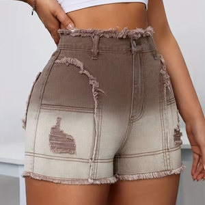 Casual Wear High Quality Mid Waist Customized Logo Distresses With Pocket Denim Shorts Light Weight Women Denim Shorts - Product Image 2