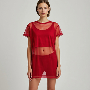 Camisetas transparentes de manga corta para mujer, camisetas sexis con brillo transparente, camisetas cortas de malla transparente para mujer - Product Image 3