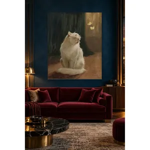 Fida White Cat Looking at <b>Butterflies</b> Canvas Print - Product Image 2