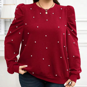 เสื้อสเวตเตอร์แบบสวมหัวของผู้หญิงเสื้อกันหนาวถักวาฟเฟิลวาฟเฟิลสีพื้นสไตล์มุกกำหนดเอง - Product Image 1