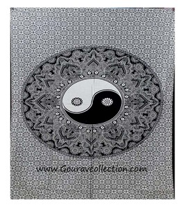 Tapisserie murale imprimée Yin-Yang Jaal Badal en tissu de coton, drap de lit simple pour la décoration de la maison GC-TP-183-A. - Product Image 1