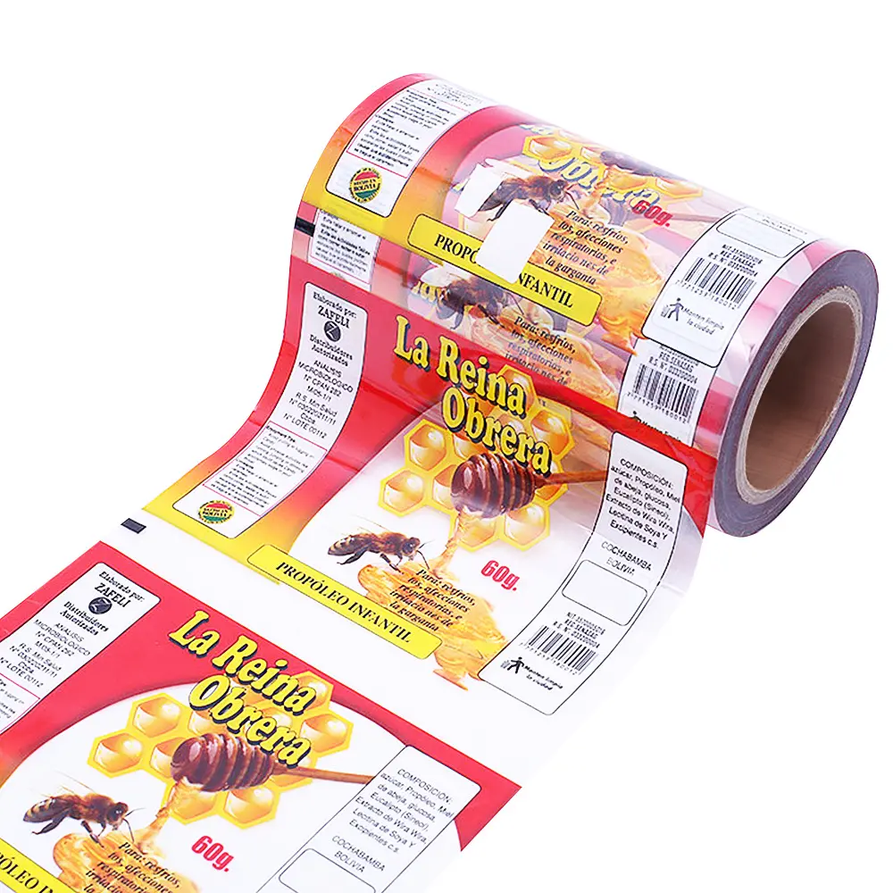 Pellicola stampata personalizzata bevanda solida cibo miele imballaggio in plastica pellicola di laminazione a caldo