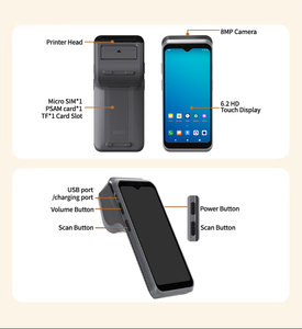 H3 Android 10 di động POS thiết bị đầu cuối 58 Mét Máy in nhiệt NFC 6.2 inch hiển thị màn hình cảm ứng 2500mAh 7.6V 2 + 16GB lưu trữ - Product Image 4
